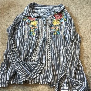 Striped Embroidered Women's Top